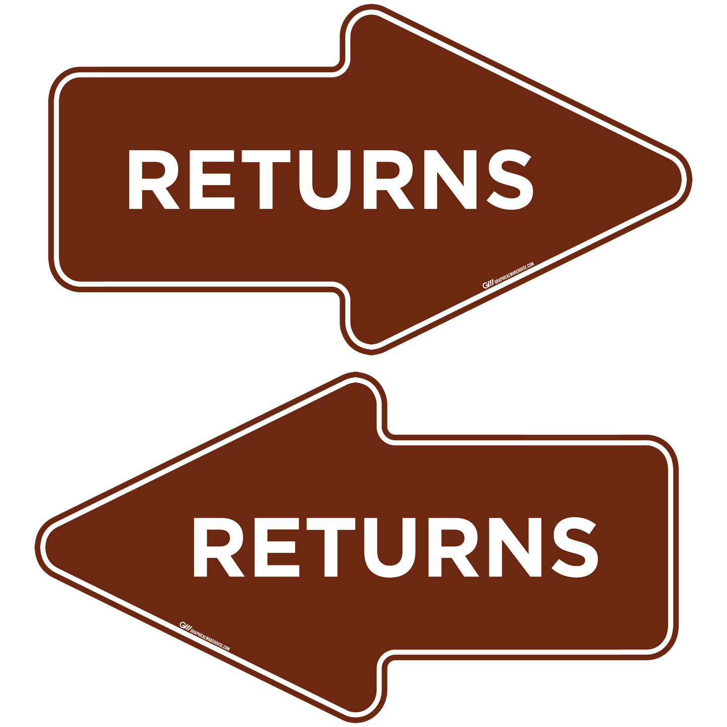 "Returns" Wayfinding Arrows, 10 Pack- Durable Matte Laminated Vinyl Floor Sign- 15.95x8.7"
