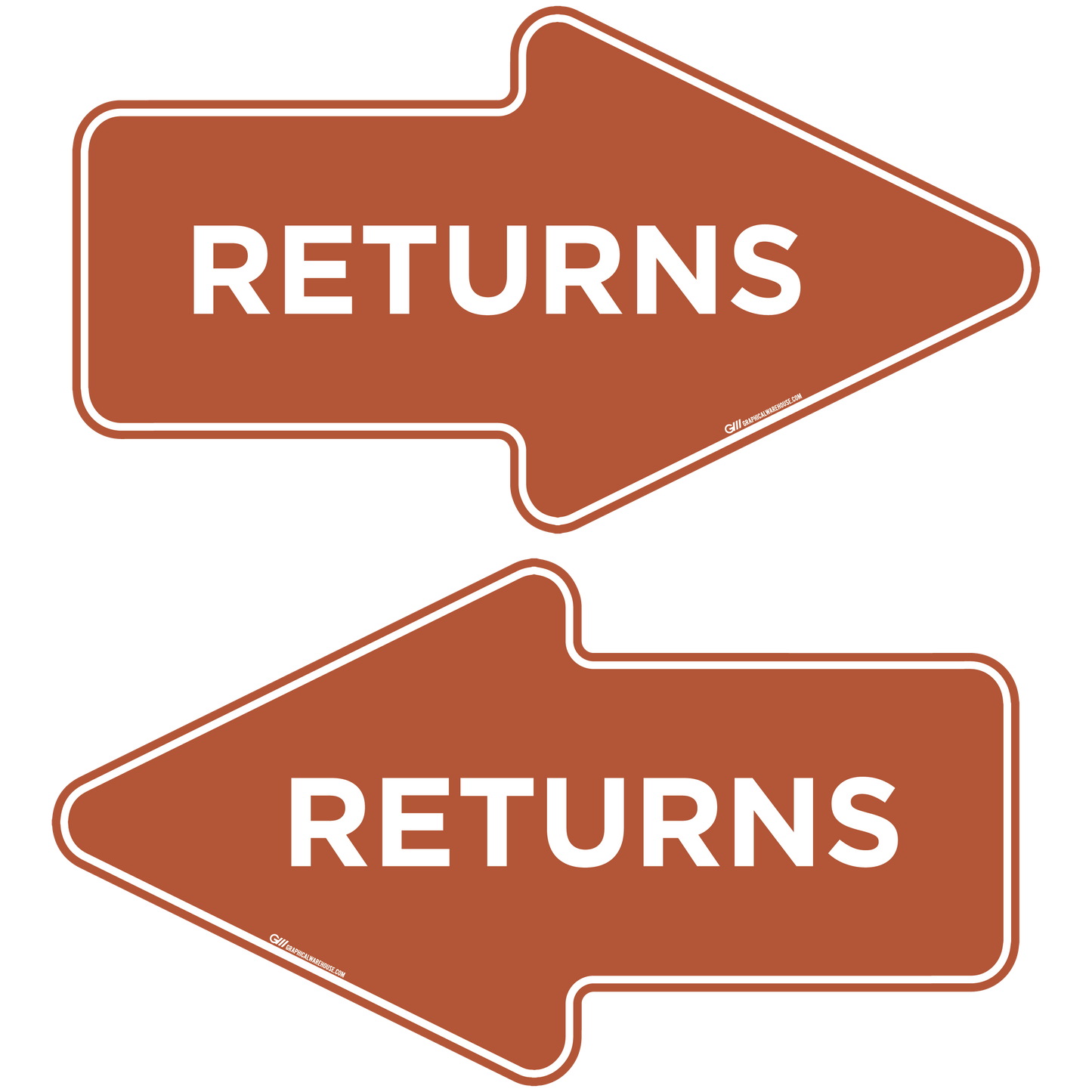 "Returns" Wayfinding Arrows, 10 Pack- Durable Matte Laminated Vinyl Floor Sign- 15.95x8.7"