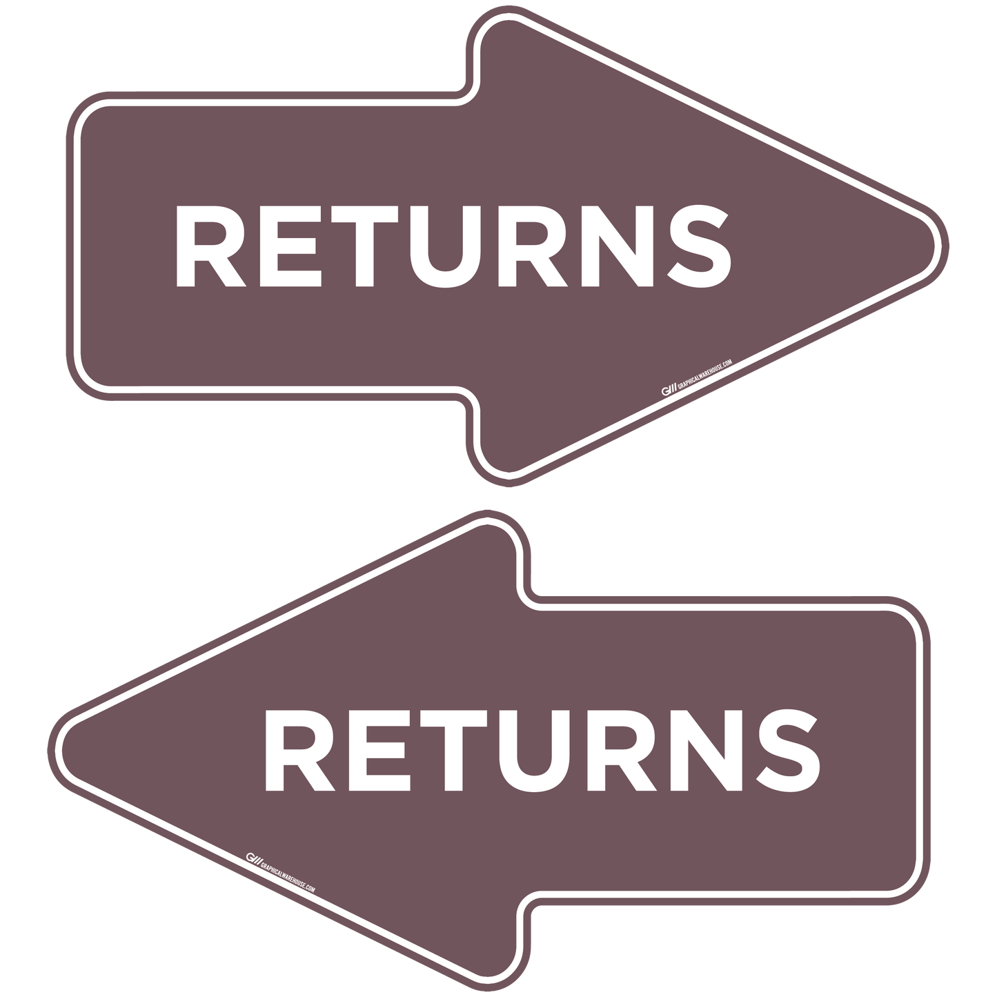 "Returns" Wayfinding Arrows, 10 Pack- Durable Matte Laminated Vinyl Floor Sign- 15.95x8.7"