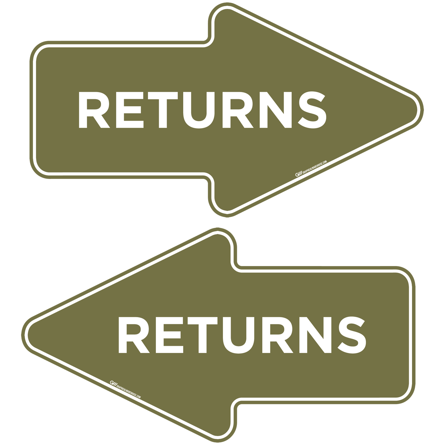 "Returns" Wayfinding Arrows, 10 Pack- Durable Matte Laminated Vinyl Floor Sign- 15.95x8.7"
