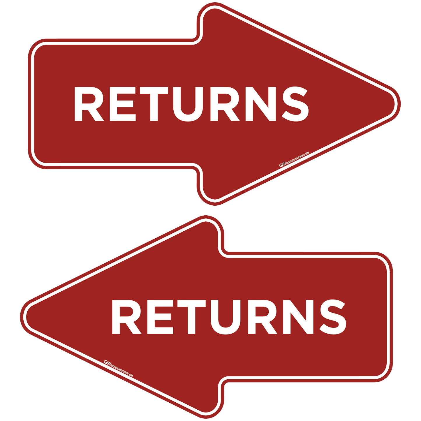 "Returns" Wayfinding Arrows, 10 Pack- Durable Matte Laminated Vinyl Floor Sign- 15.95x8.7"