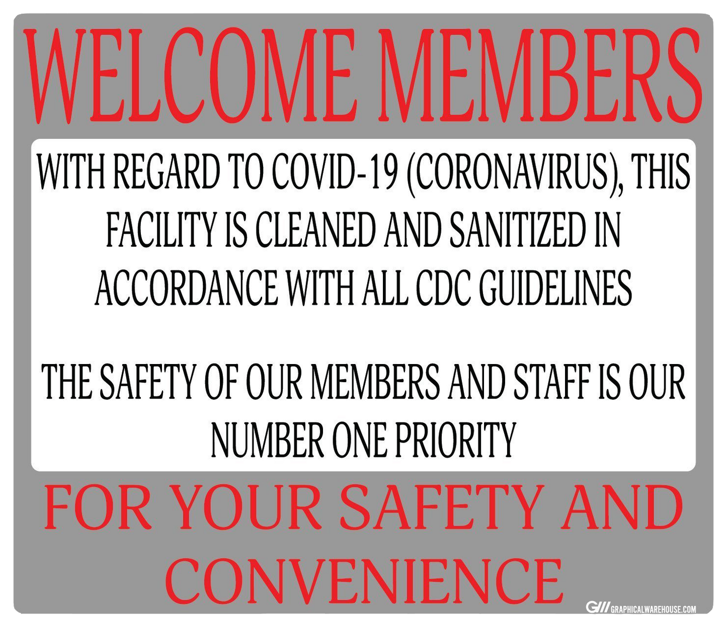 "Facility Cleaned and Disinfected" Gym, Adhesive Durable Vinyl Decal- Various Sizes/Colors Available