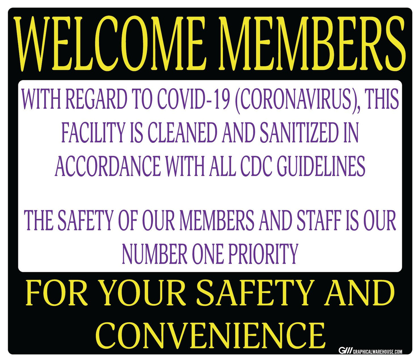 "Facility Cleaned and Disinfected" Gym, Adhesive Durable Vinyl Decal- Various Sizes/Colors Available