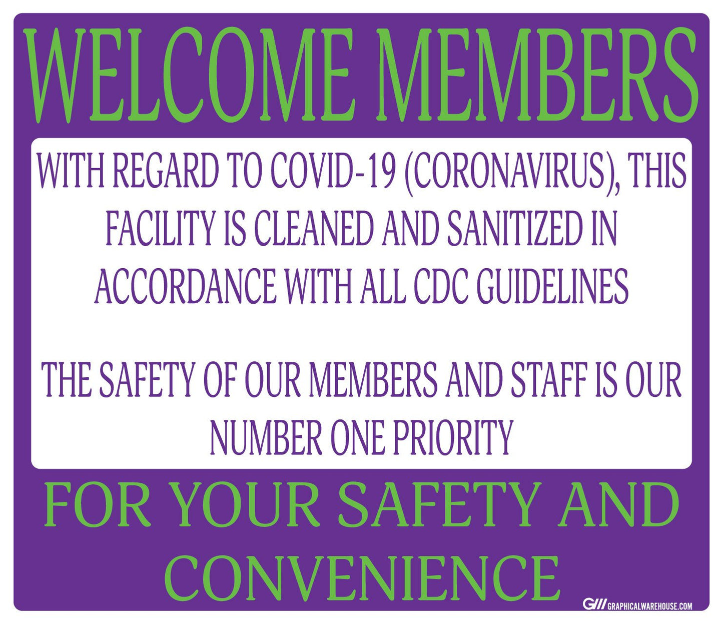 "Facility Cleaned and Disinfected" Gym, Adhesive Durable Vinyl Decal- Various Sizes/Colors Available
