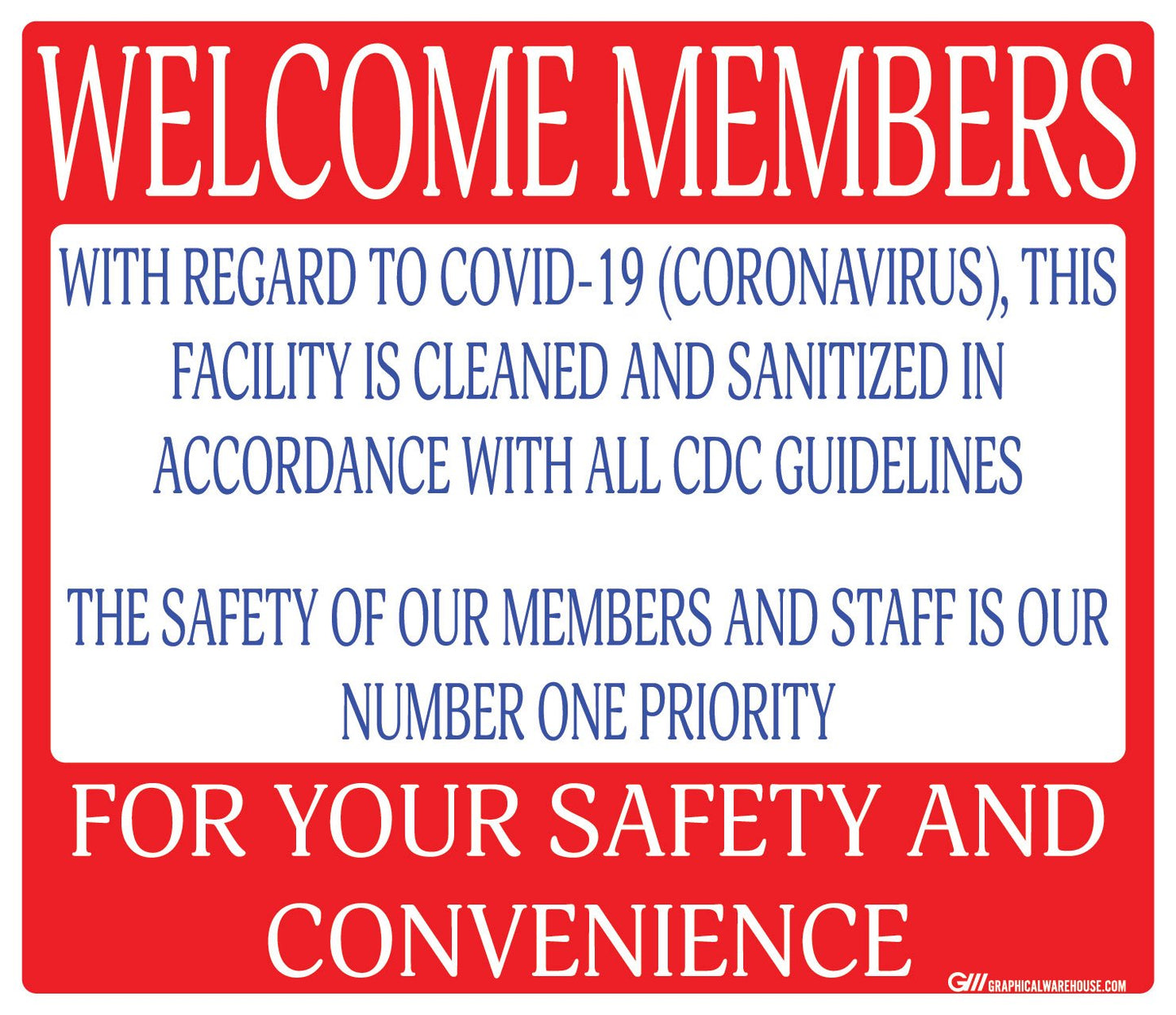 "Facility Cleaned and Disinfected" Gym, Adhesive Durable Vinyl Decal- Various Sizes/Colors Available