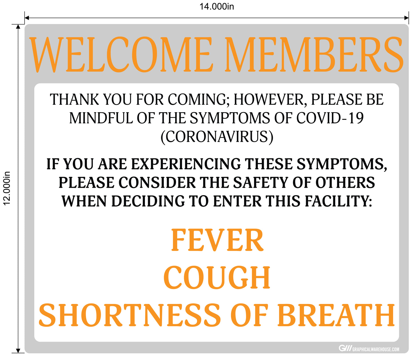 "Welcome Members, Do Not Enter with Symptoms" Adhesive Durable Vinyl Decal- Various Sizes/Colors Available