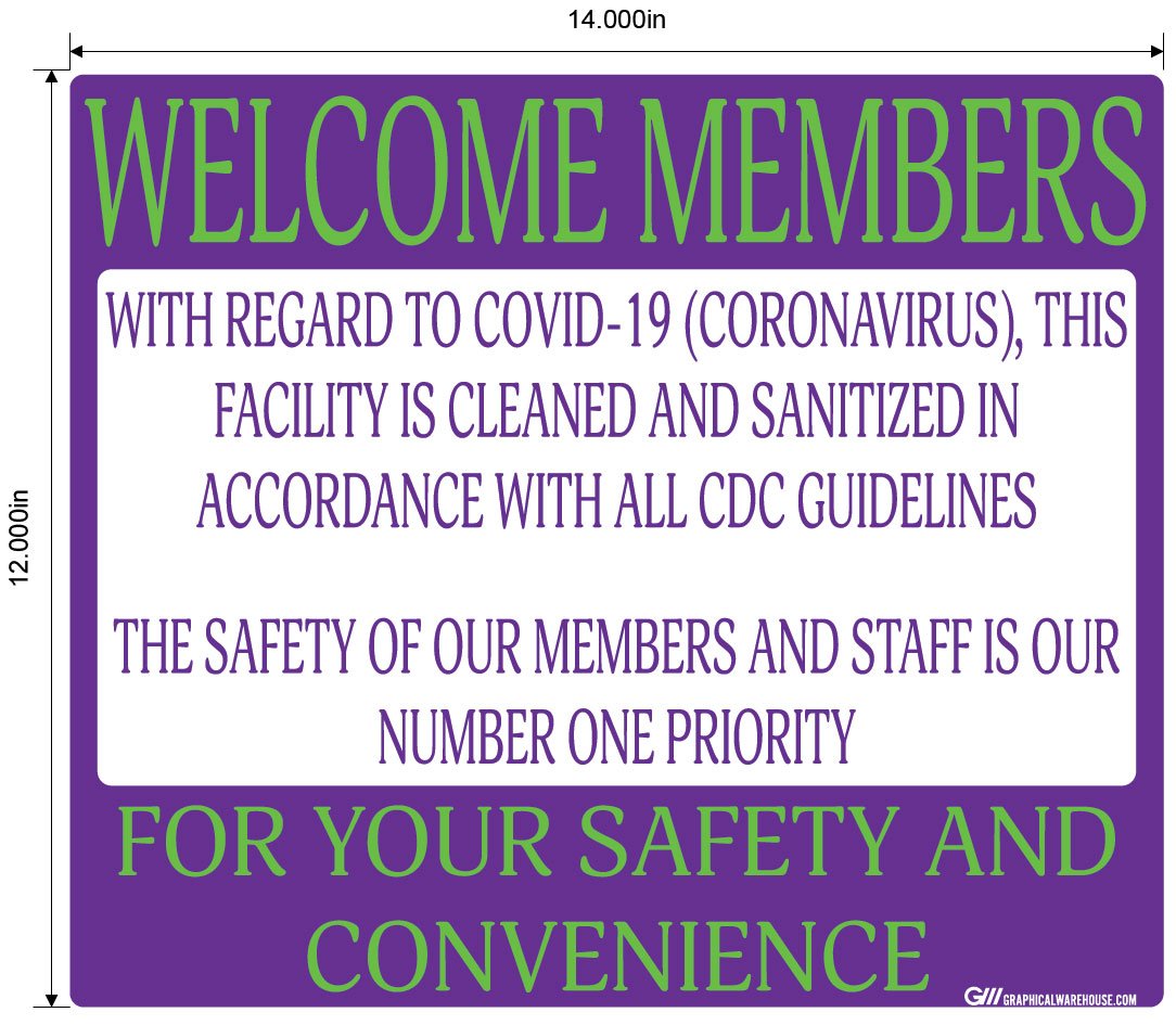 "Facility Cleaned and Disinfected" Gym, Adhesive Durable Vinyl Decal- Various Sizes/Colors Available