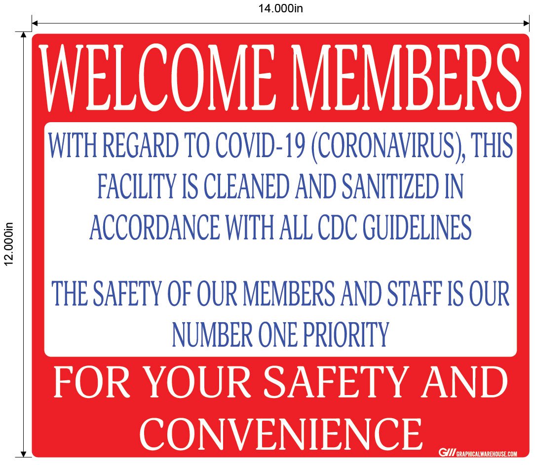 "Facility Cleaned and Disinfected" Gym, Adhesive Durable Vinyl Decal- Various Sizes/Colors Available