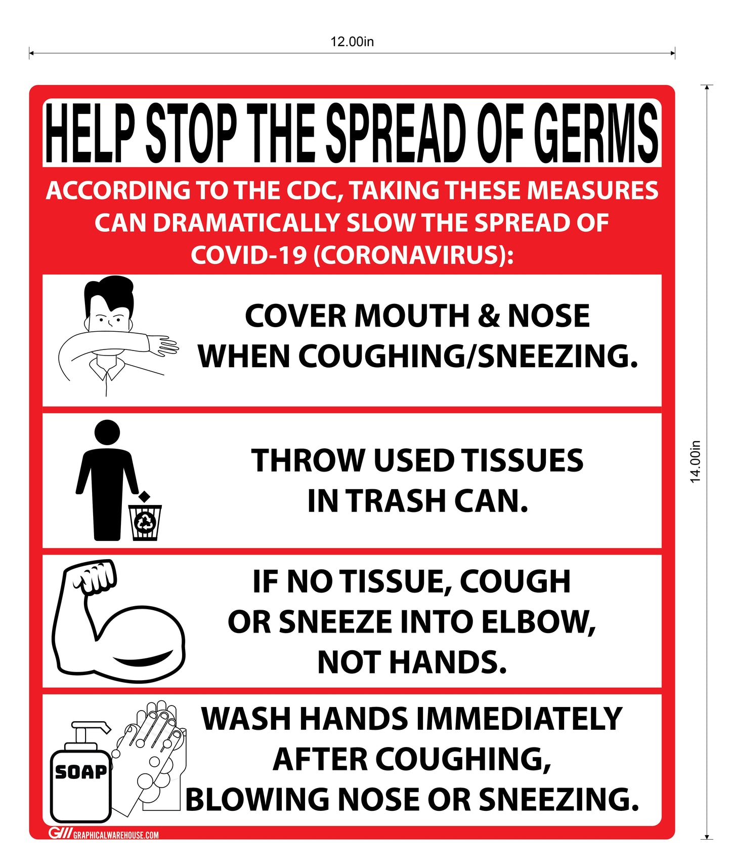 "Help Stop The Spread of Germs" Adhesive Durable Vinyl Decal- Various Colors Available- 12x14”