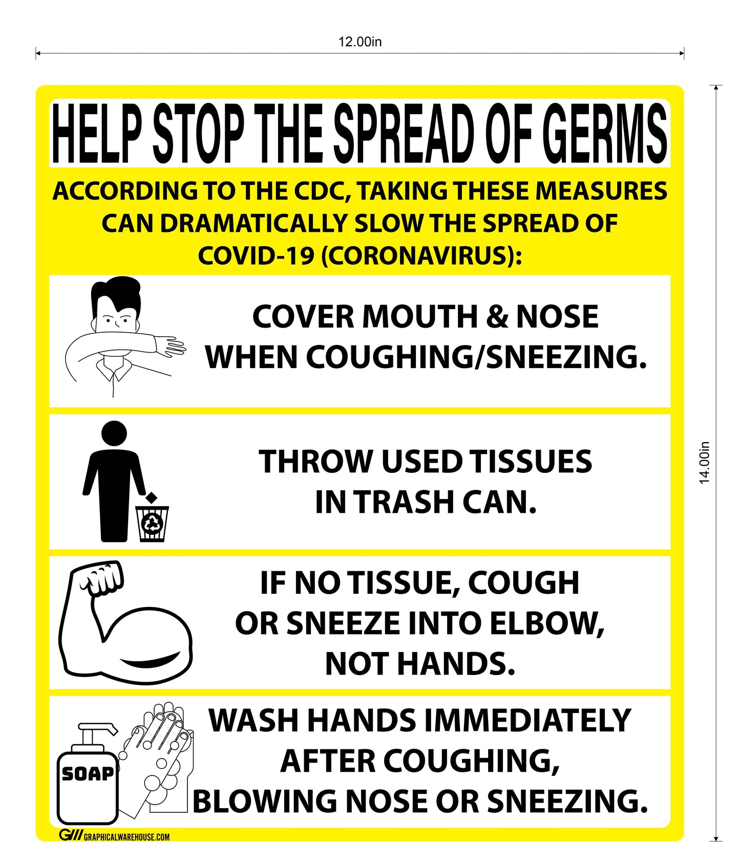 "Help Stop The Spread of Germs" Adhesive Durable Vinyl Decal- Various Colors Available- 12x14”