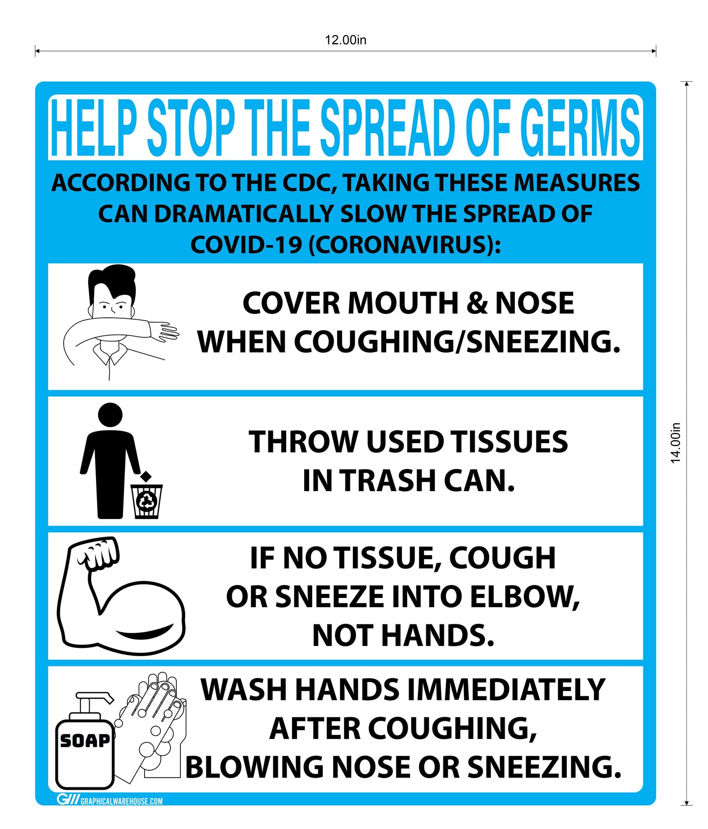 "Help Stop The Spread of Germs" Adhesive Durable Vinyl Decal- Various Colors Available- 12x14”