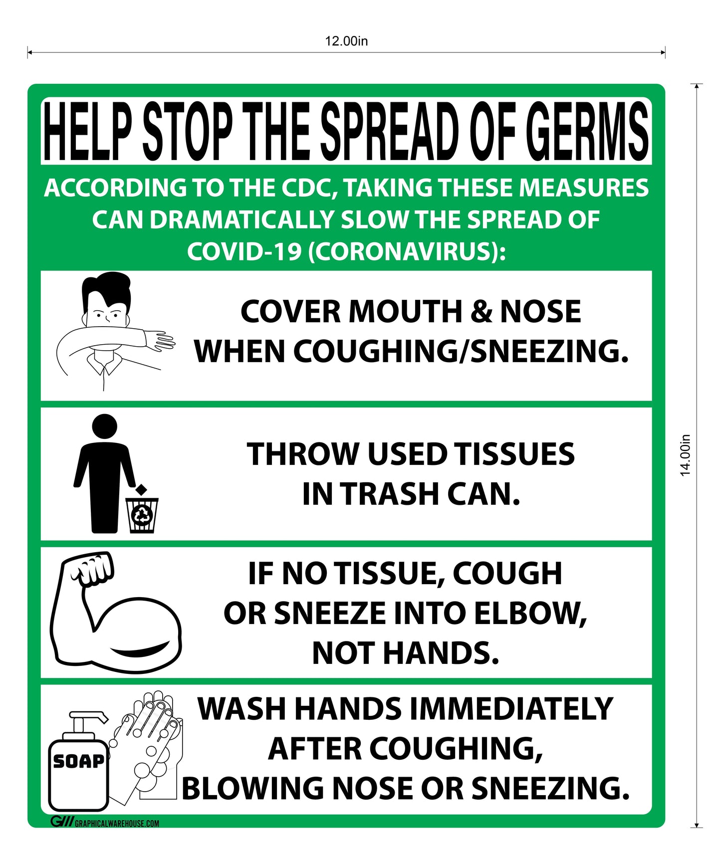 "Help Stop The Spread of Germs" Adhesive Durable Vinyl Decal- Various Colors Available- 12x14”