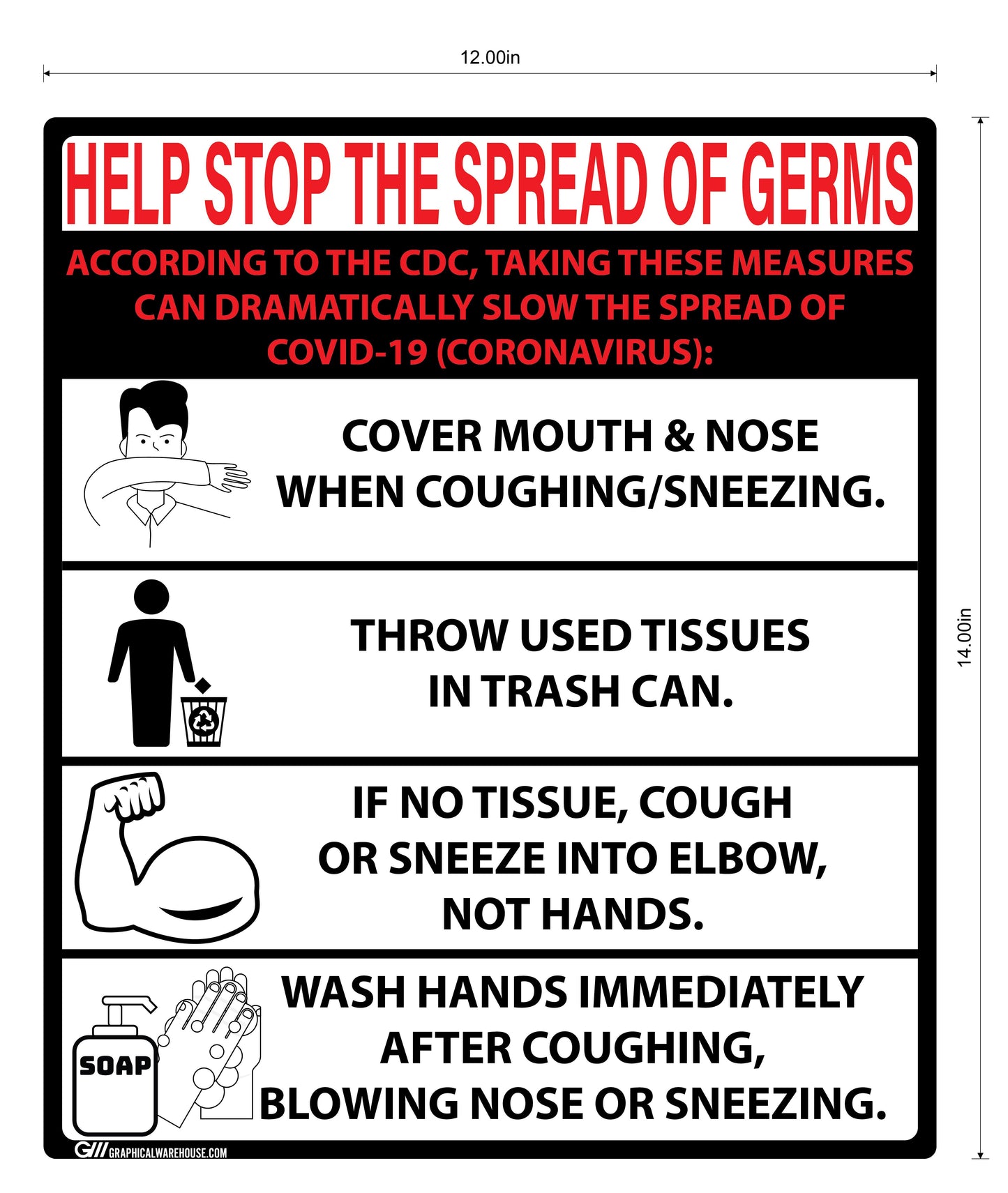 "Help Stop The Spread of Germs" Adhesive Durable Vinyl Decal- Various Colors Available- 12x14”