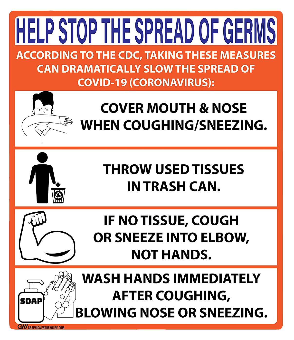 "Help Stop The Spread of Germs" Adhesive Durable Vinyl Decal- Various Colors Available- 12x14”