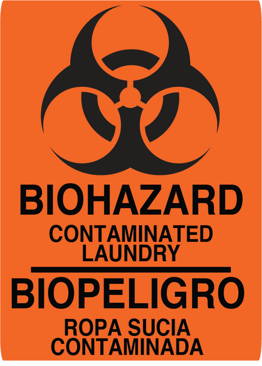 Biohazard "Contaminated Laundry" English and Spanish, Durable Matte Laminated Vinyl Floor Sign- Various Sizes Available