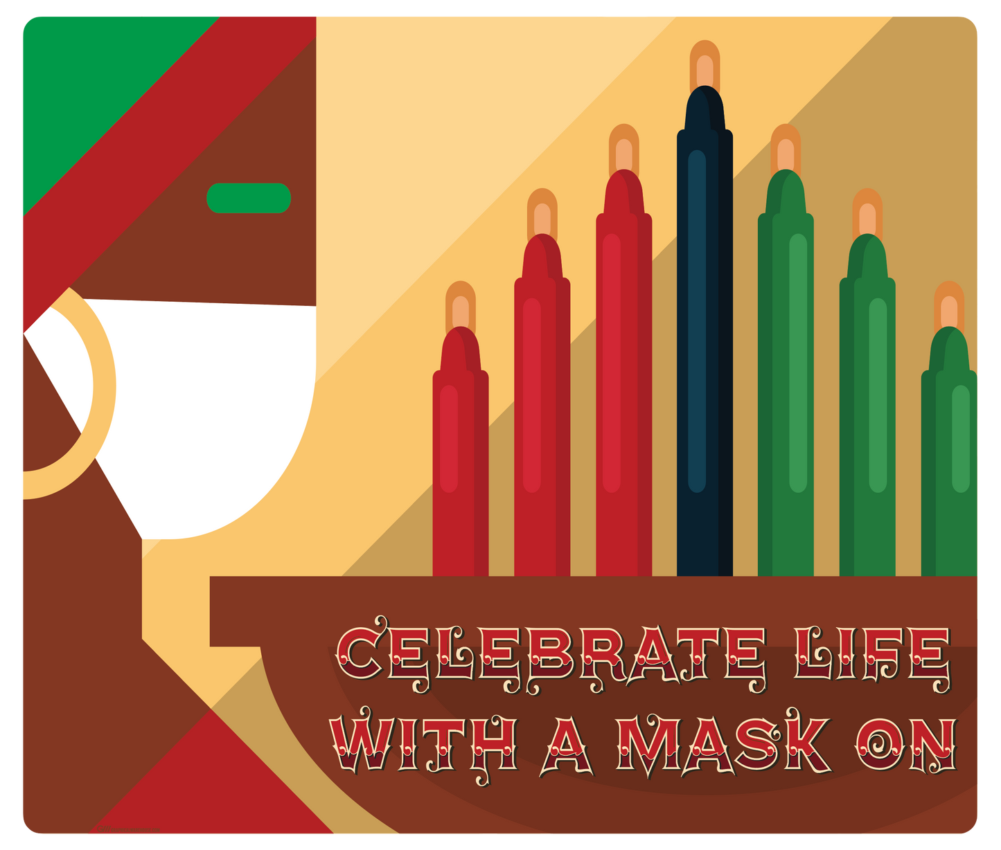 "Kwanzaa, Celebrate with a Mask on" Adhesive Durable Vinyl Decal- Various Sizes Available
