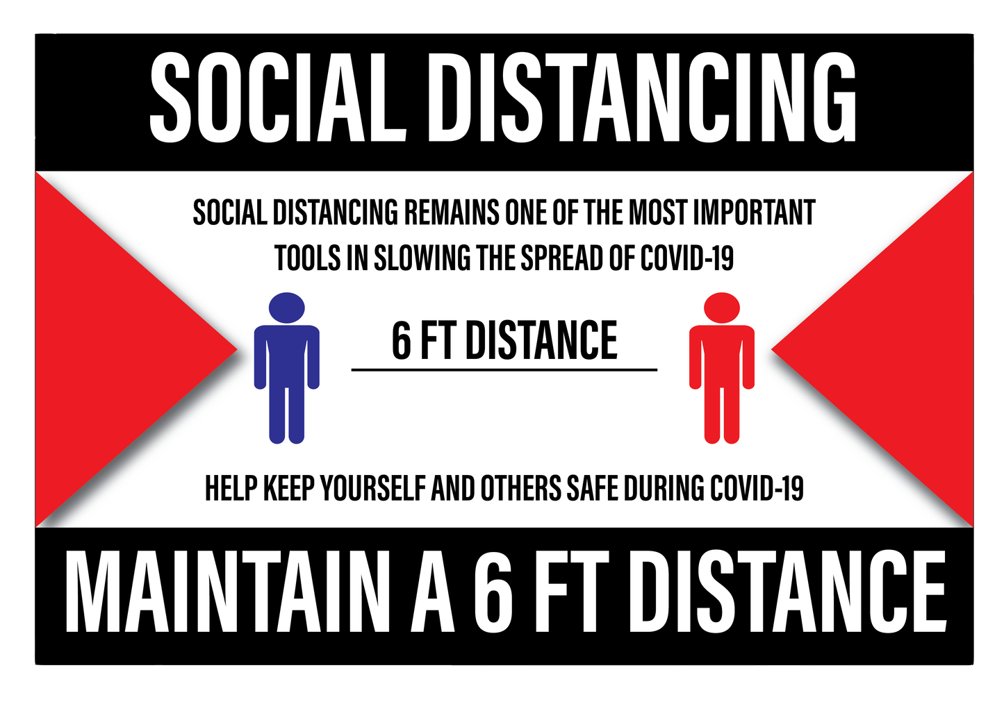 "Social Distancing, Maintain a 6 ft Distance" Durable Matte Laminated Vinyl Floor Sign- 18x12"