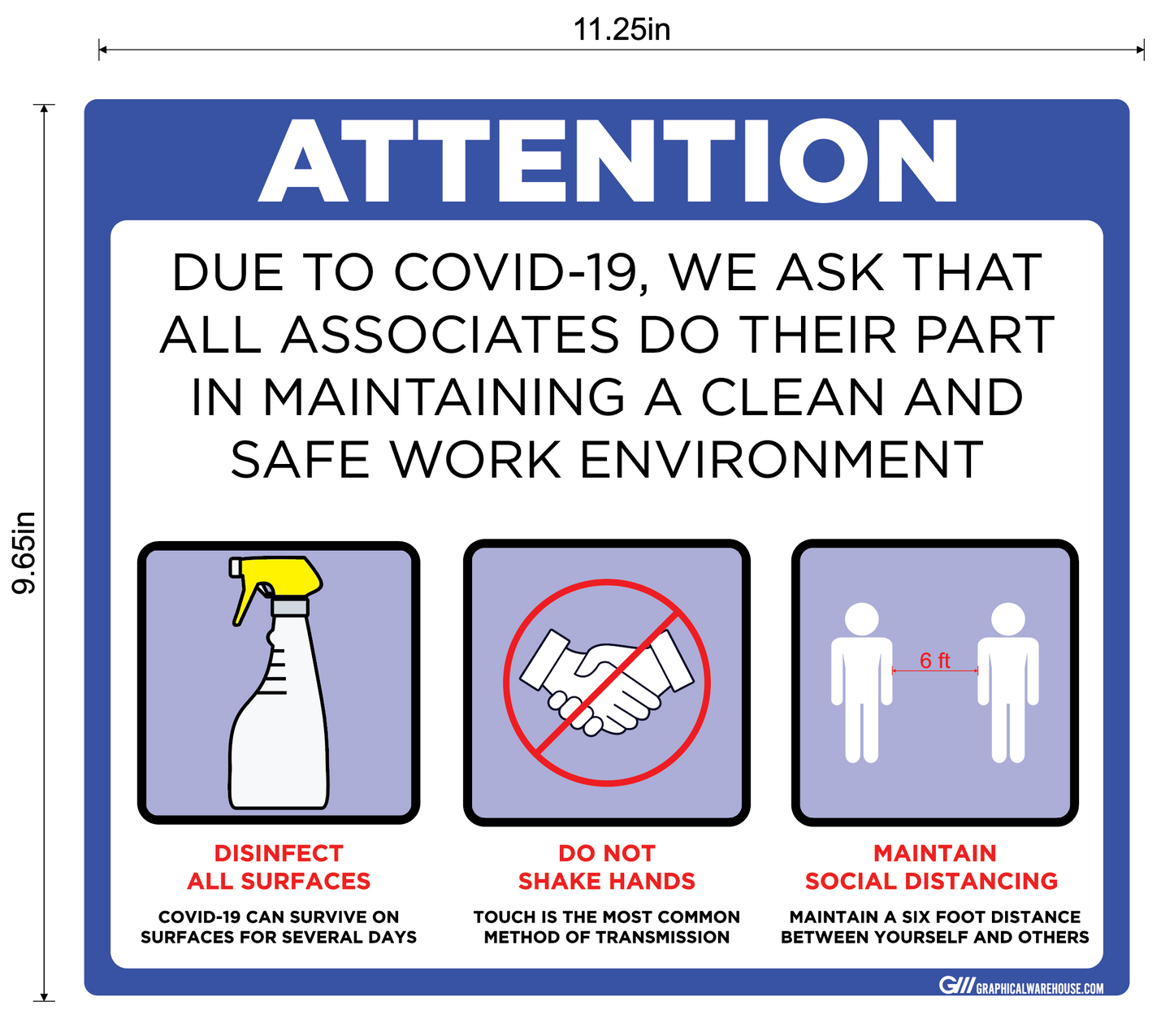 "Maintain a Clean and Safe Work Environment" Adhesive Durable Vinyl Decal- Various Sizes/Colors Available