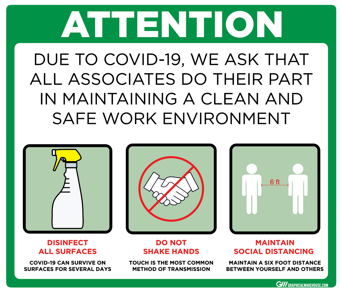 "Maintain a Clean and Safe Work Environment" Adhesive Durable Vinyl Decal- Various Sizes/Colors Available