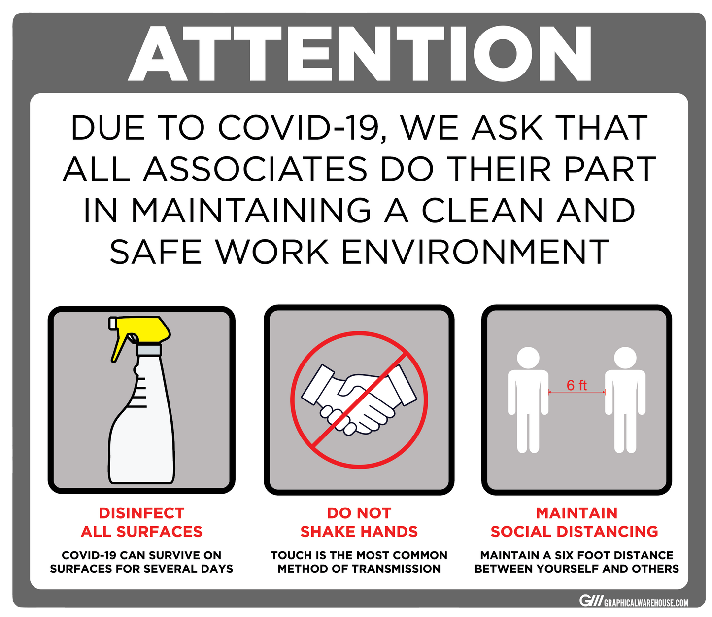 "Maintain a Clean and Safe Work Environment" Adhesive Durable Vinyl Decal- Various Sizes/Colors Available