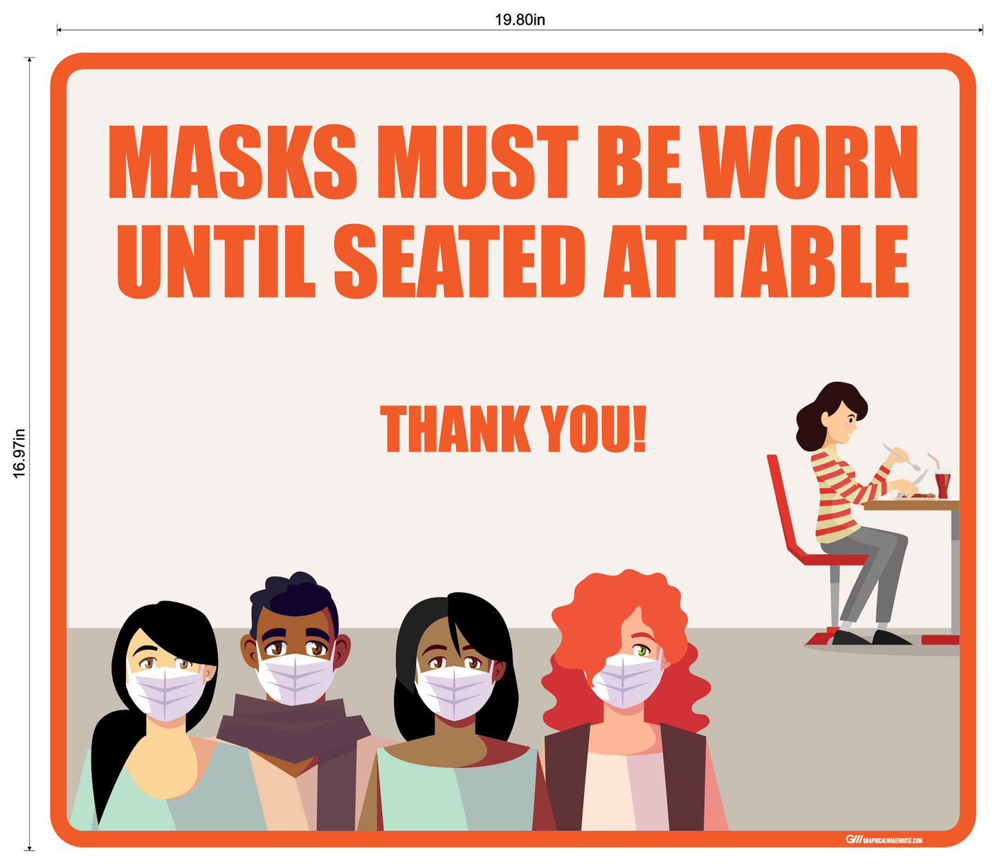 "Masks Must Be Worn Until Seated" Adhesive Durable Vinyl Decal- Various Sizes/Colors Available