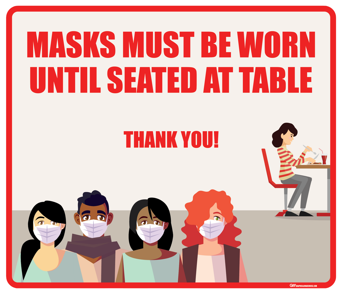 "Masks Must Be Worn Until Seated" Adhesive Durable Vinyl Decal- Various Sizes/Colors Available