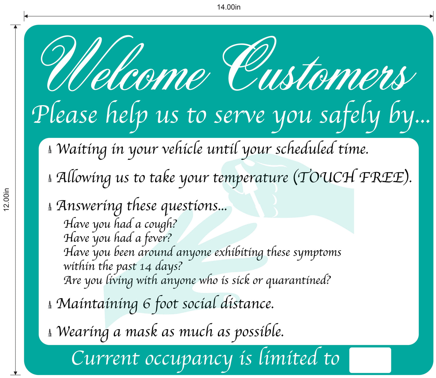 Nail Salon, Coronavirus Guidelines- Adhesive Durable Vinyl Decal- Various Colors Available- 14x12”