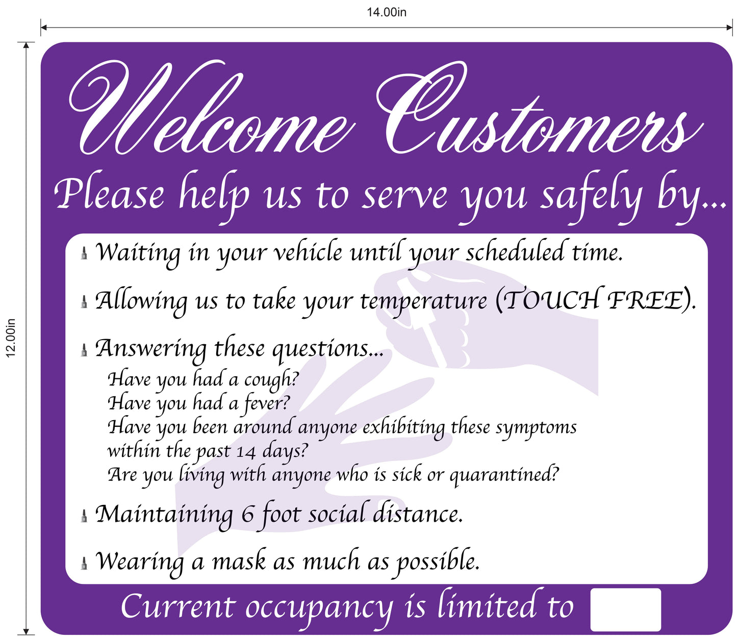 Nail Salon, Coronavirus Guidelines- Adhesive Durable Vinyl Decal- Various Colors Available- 14x12”