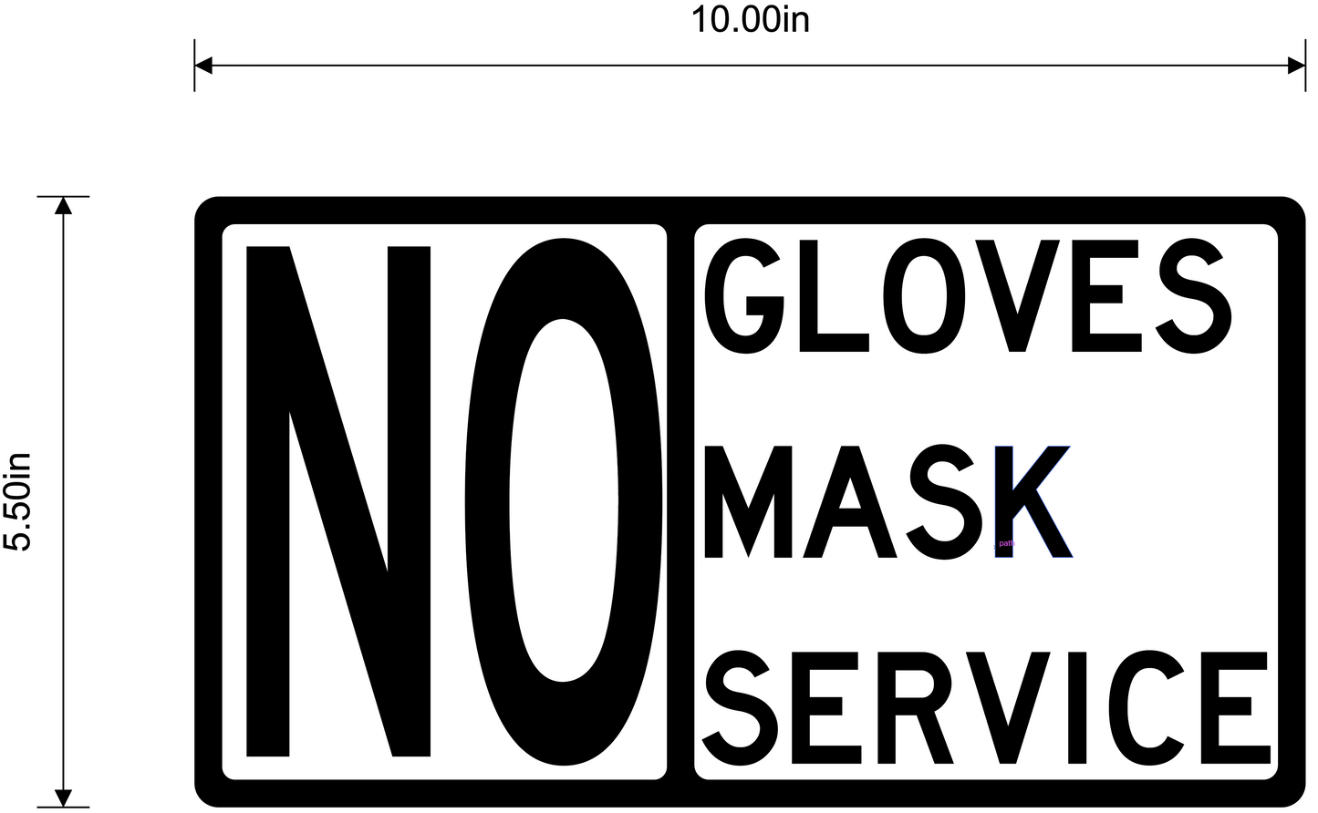 "No Mask, No Gloves, No Service" 10"x5" Durable Self-Adhesive Decals (Pack of 10)