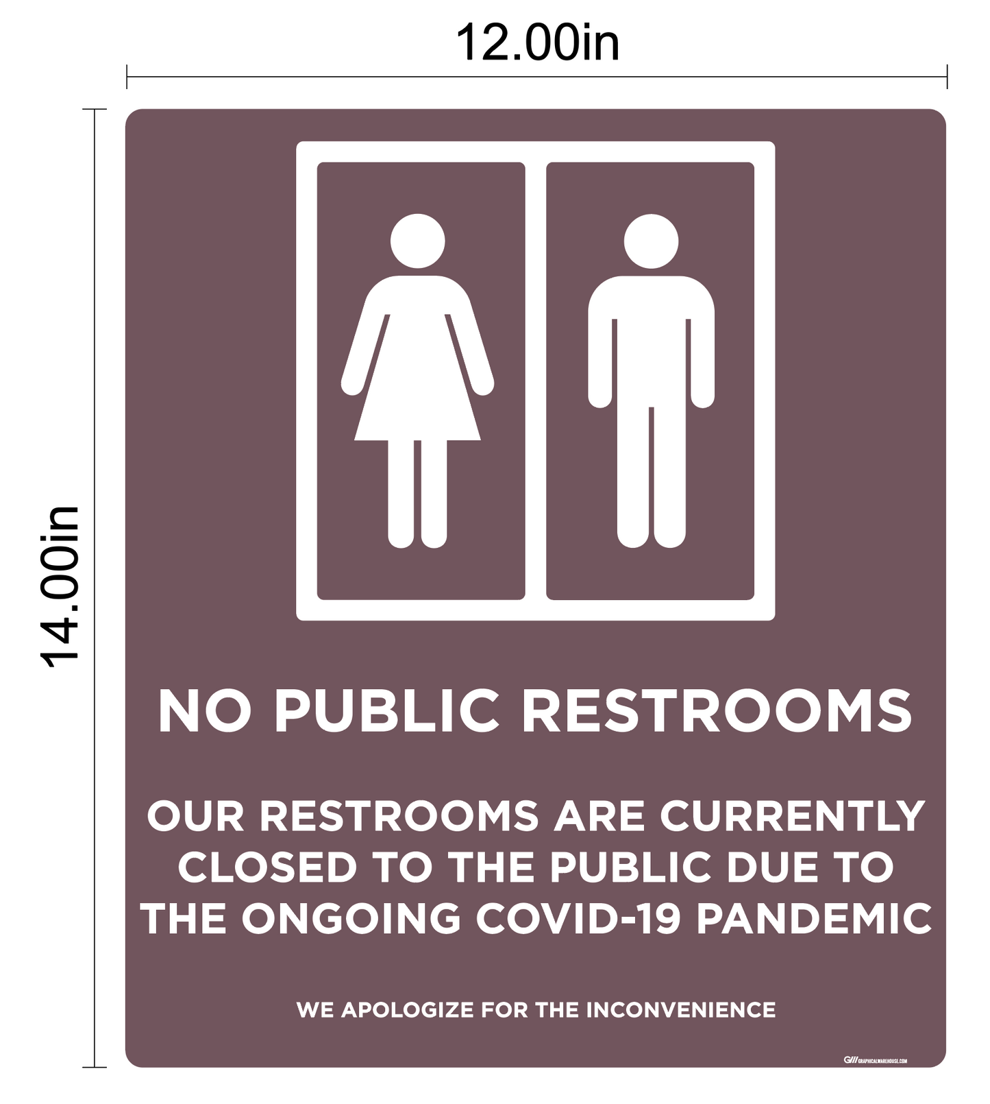 "No Public Restrooms, Version 2" Adhesive Durable Vinyl Decal- Various Sizes/Colors Available