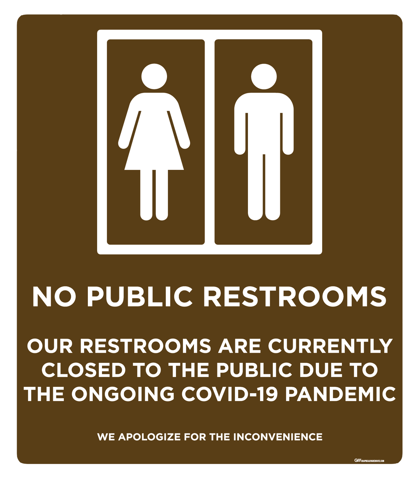 "No Public Restrooms, Version 2" Adhesive Durable Vinyl Decal- Various Sizes/Colors Available