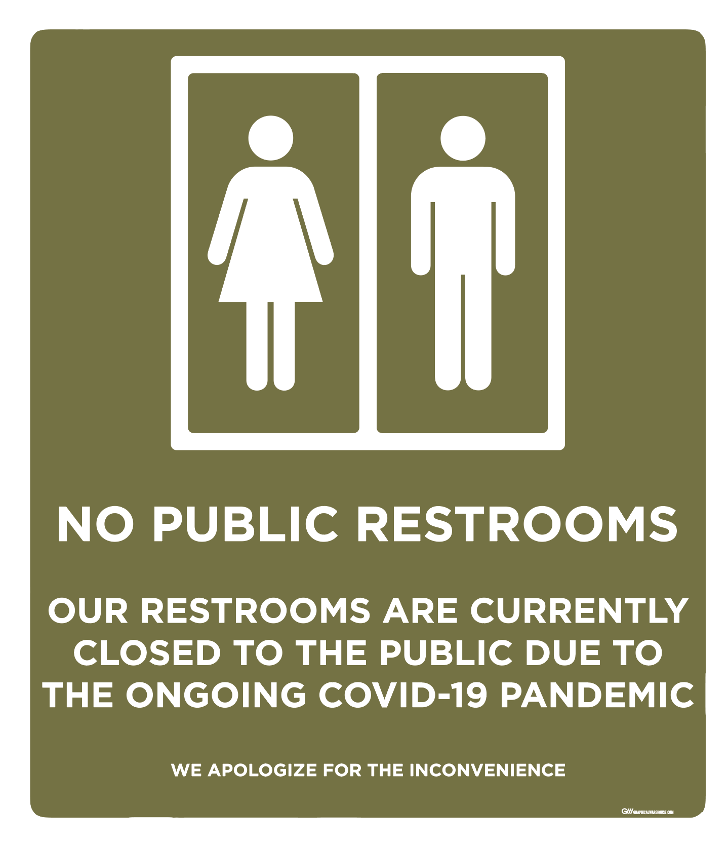 "No Public Restrooms, Version 2" Adhesive Durable Vinyl Decal- Various Sizes/Colors Available