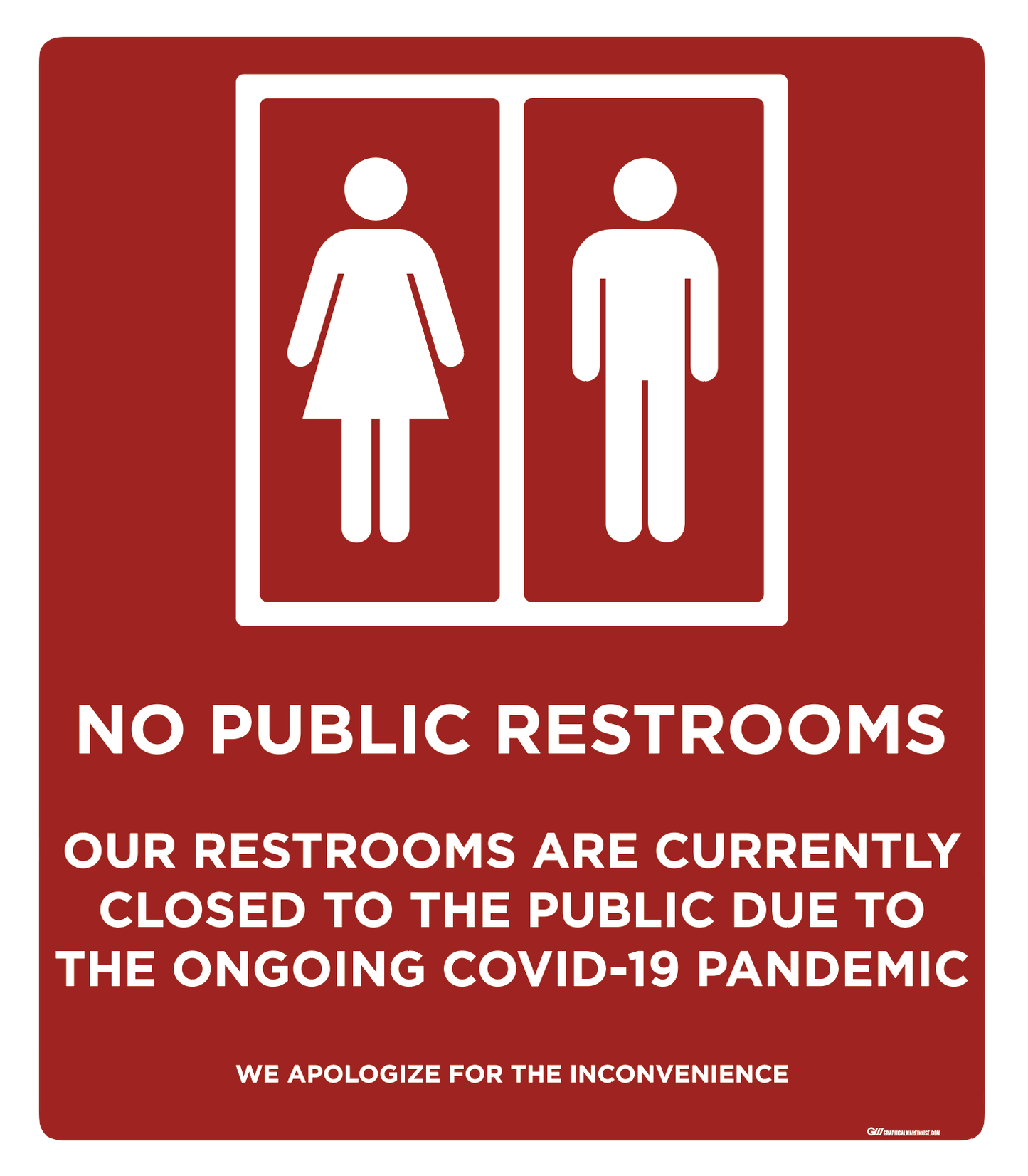"No Public Restrooms, Version 2" Adhesive Durable Vinyl Decal- Various Sizes/Colors Available