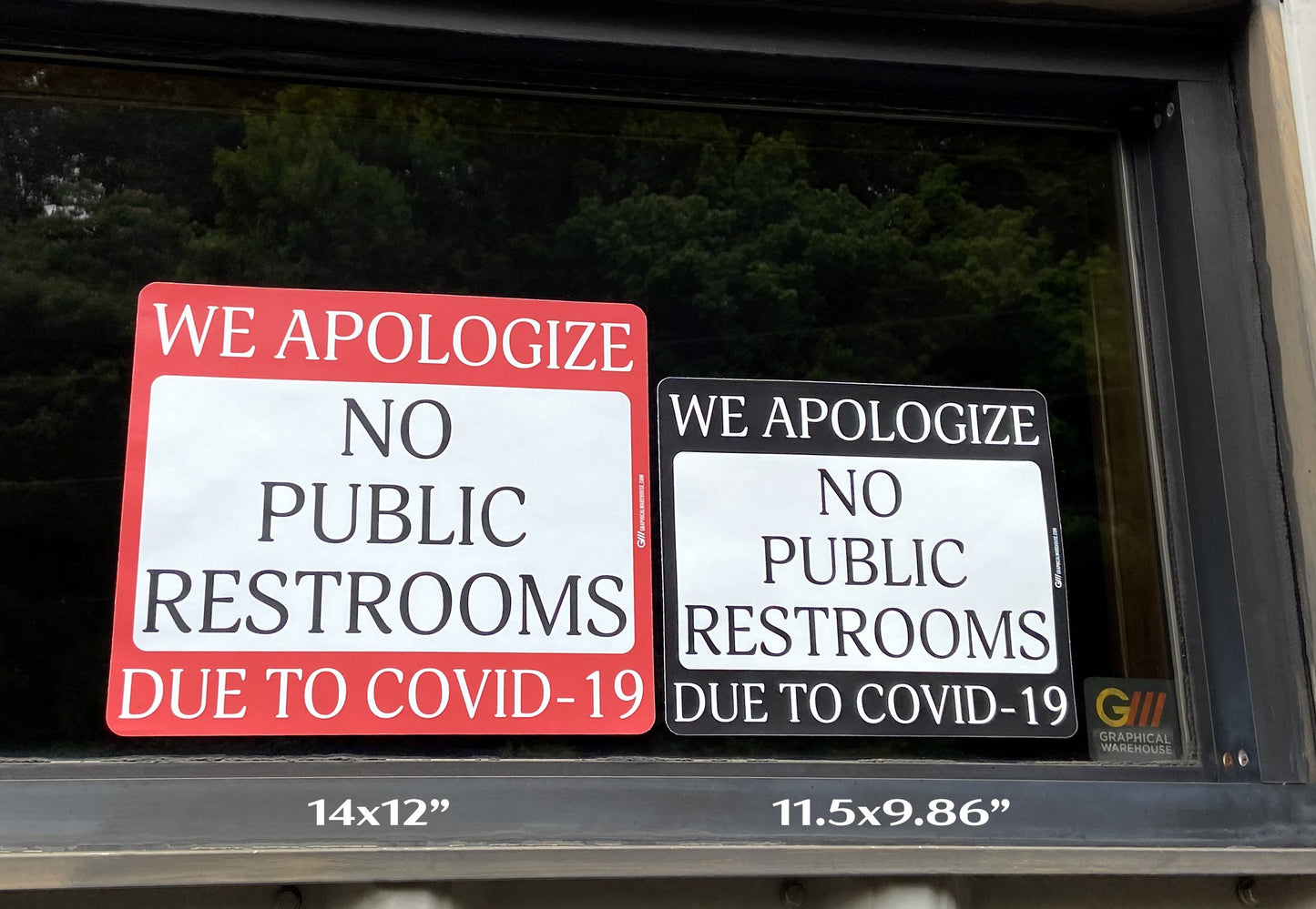 "No Public Restrooms" Adhesive Durable Vinyl Decal- Various Sizes/Colors Available