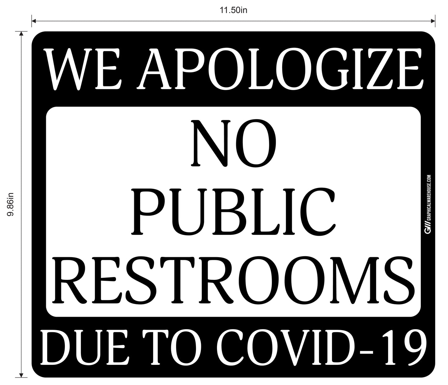 "No Public Restrooms" Adhesive Durable Vinyl Decal- Various Sizes/Colors Available
