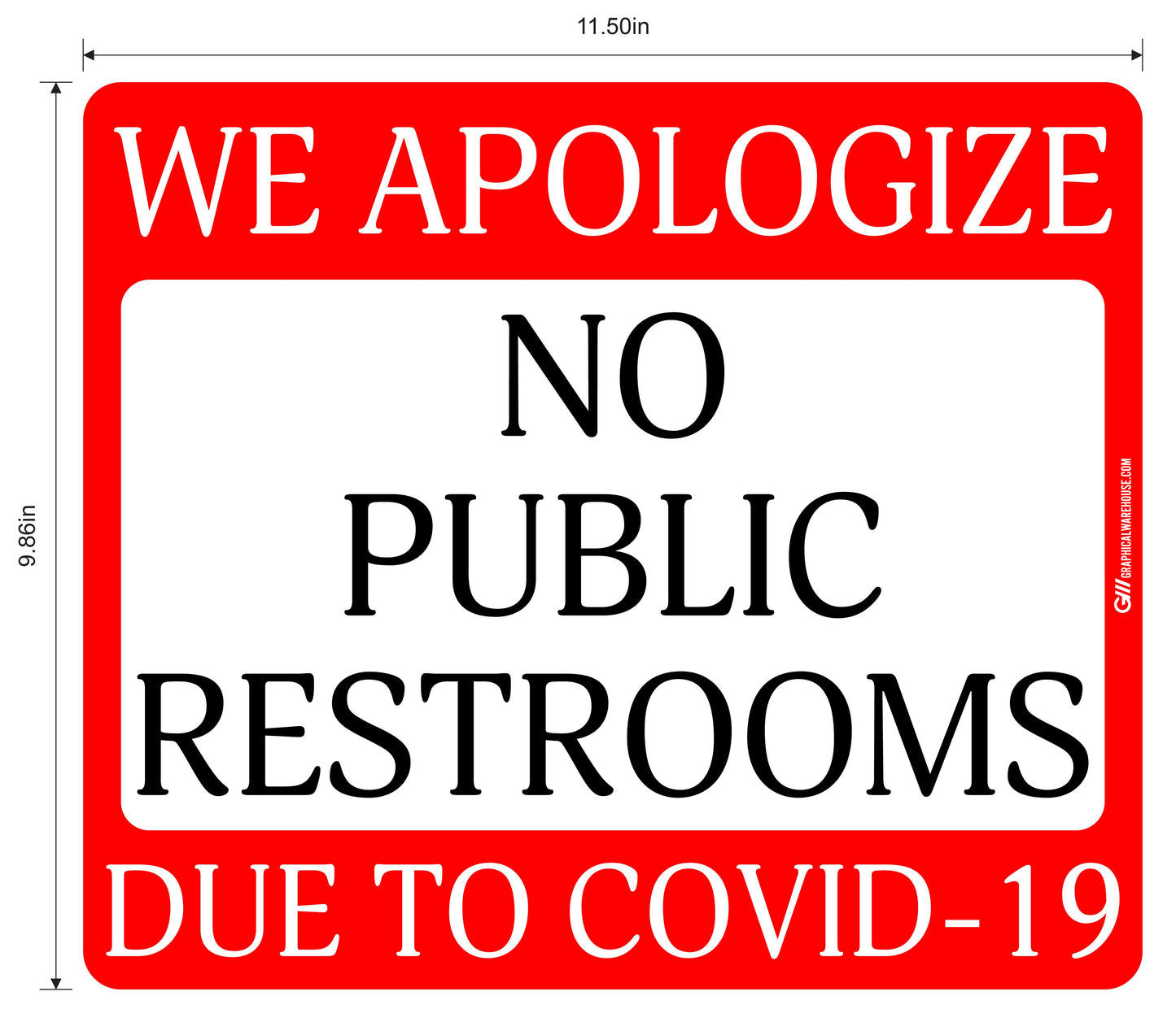 "No Public Restrooms" Adhesive Durable Vinyl Decal- Various Sizes/Colors Available