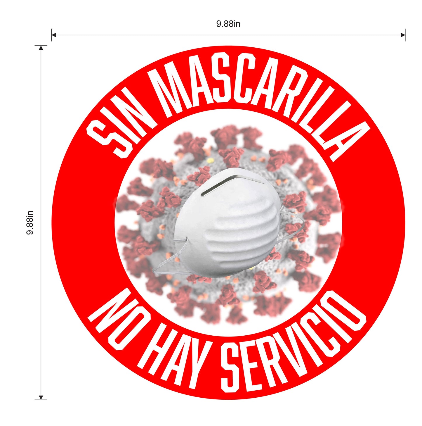 "No Mask, No Service" Adhesive Durable Vinyl Decal- Various Colors Available- 9.88"