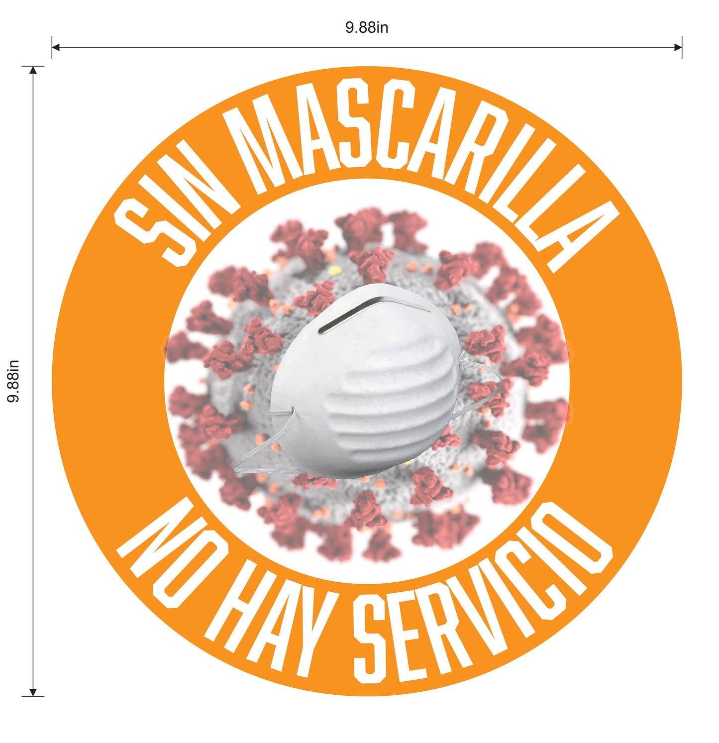 "No Mask, No Service" Adhesive Durable Vinyl Decal- Various Colors Available- 9.88"