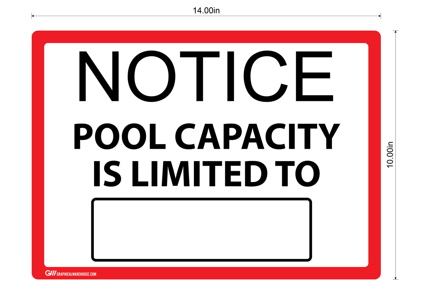 "Notice: Pool Capacity" Adhesive Durable Vinyl Decal- Various Colors Available- 14x10"