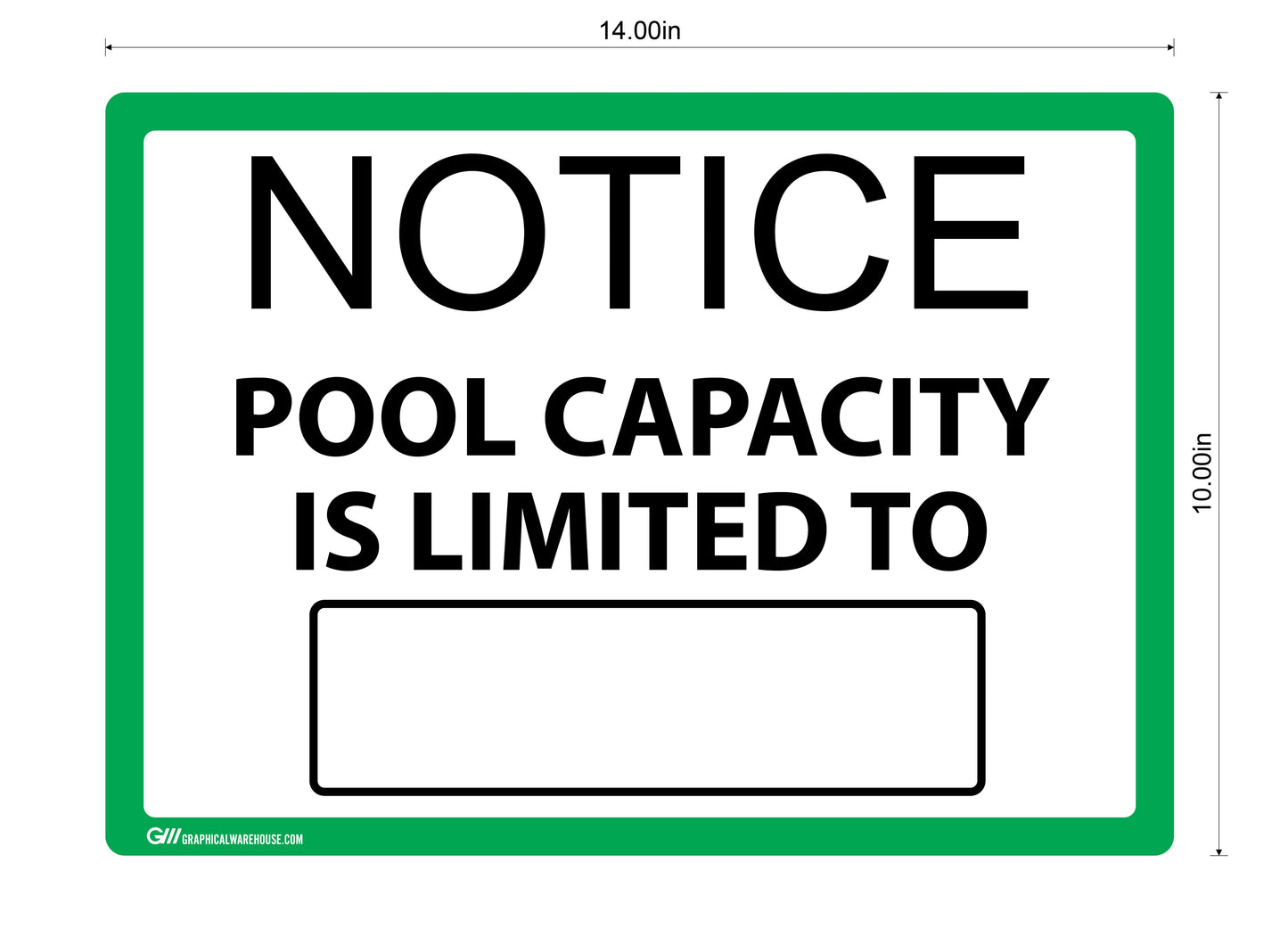 "Notice: Pool Capacity" Adhesive Durable Vinyl Decal- Various Colors Available- 14x10"