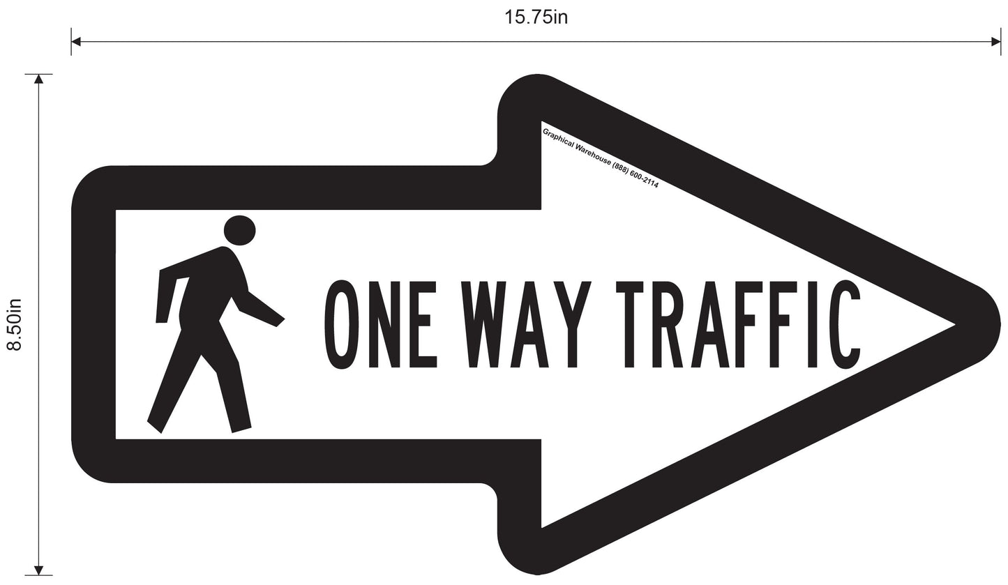 "One Way Pedestrian Traffic" Arrow- Durable Matte Laminated Vinyl Floor Sign- 15.75x8.5"