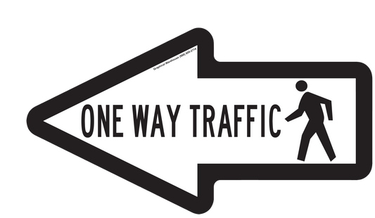 "One Way Pedestrian Traffic" Arrow- Durable Matte Laminated Vinyl Floor Sign- 15.75x8.5"