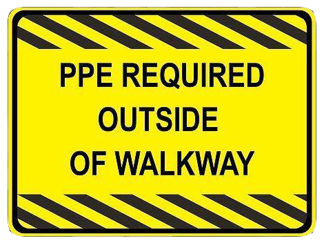 "Personal Protective Equipment Required Outside of Walkway" Durable Matte Laminated Vinyl Floor Sign- Various Sizes Available