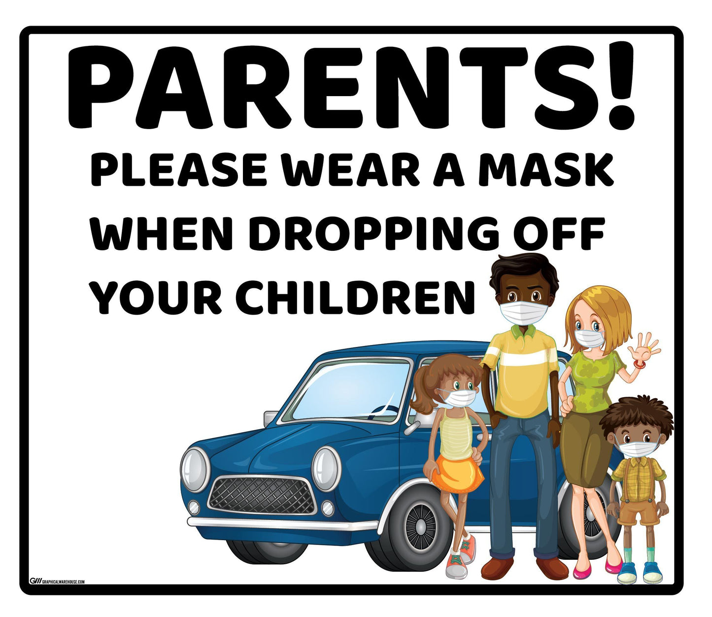 "Parents, Please Wear A Mask When Dropping Off Children" Adhesive Durable Vinyl Decal- Various Sizes/Colors Available