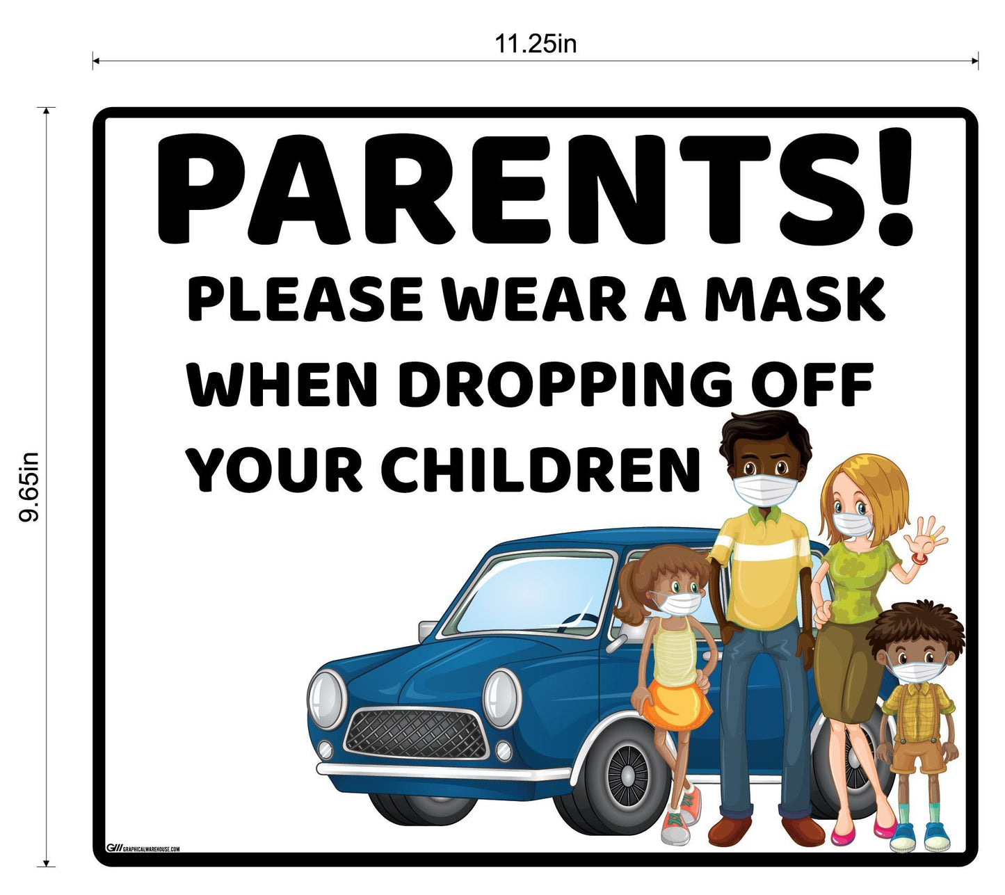 "Parents, Please Wear A Mask When Dropping Off Children" Adhesive Durable Vinyl Decal- Various Sizes/Colors Available