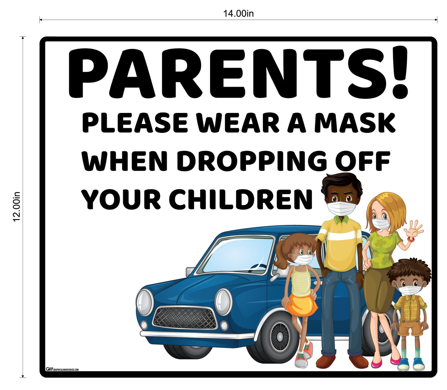 "Parents, Please Wear A Mask When Dropping Off Children" Adhesive Durable Vinyl Decal- Various Sizes/Colors Available