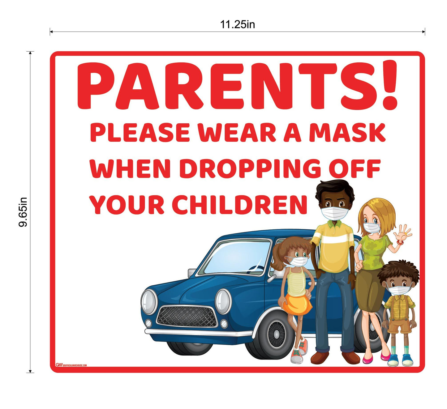 "Parents, Please Wear A Mask When Dropping Off Children" Adhesive Durable Vinyl Decal- Various Sizes/Colors Available