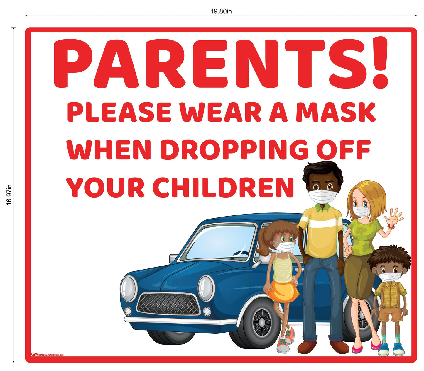 "Parents, Please Wear A Mask When Dropping Off Children" Adhesive Durable Vinyl Decal- Various Sizes/Colors Available