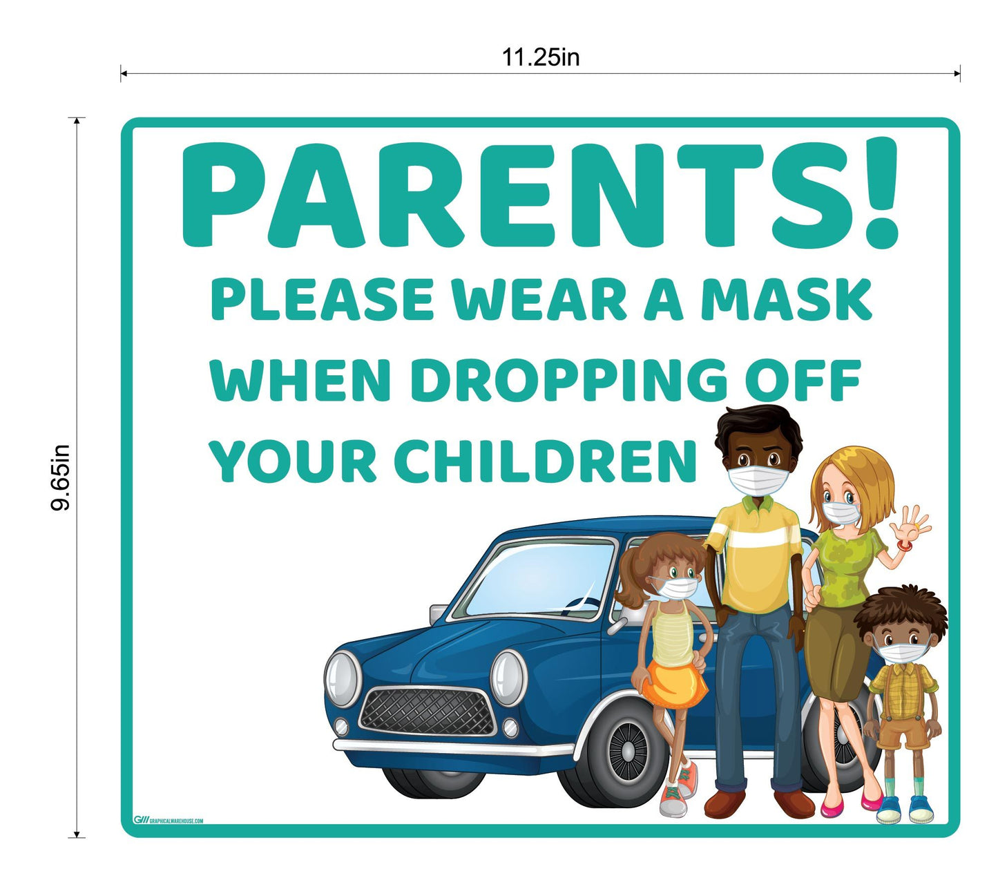 "Parents, Please Wear A Mask When Dropping Off Children" Adhesive Durable Vinyl Decal- Various Sizes/Colors Available
