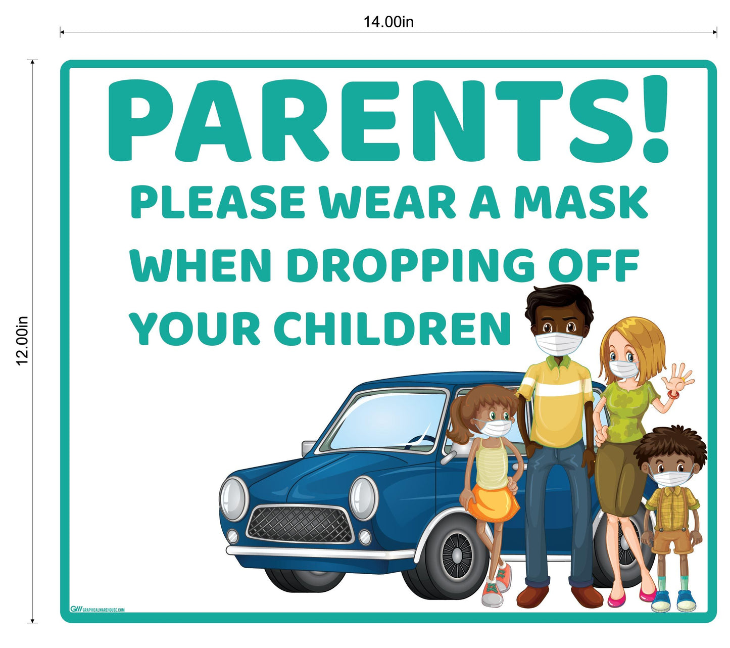 "Parents, Please Wear A Mask When Dropping Off Children" Adhesive Durable Vinyl Decal- Various Sizes/Colors Available
